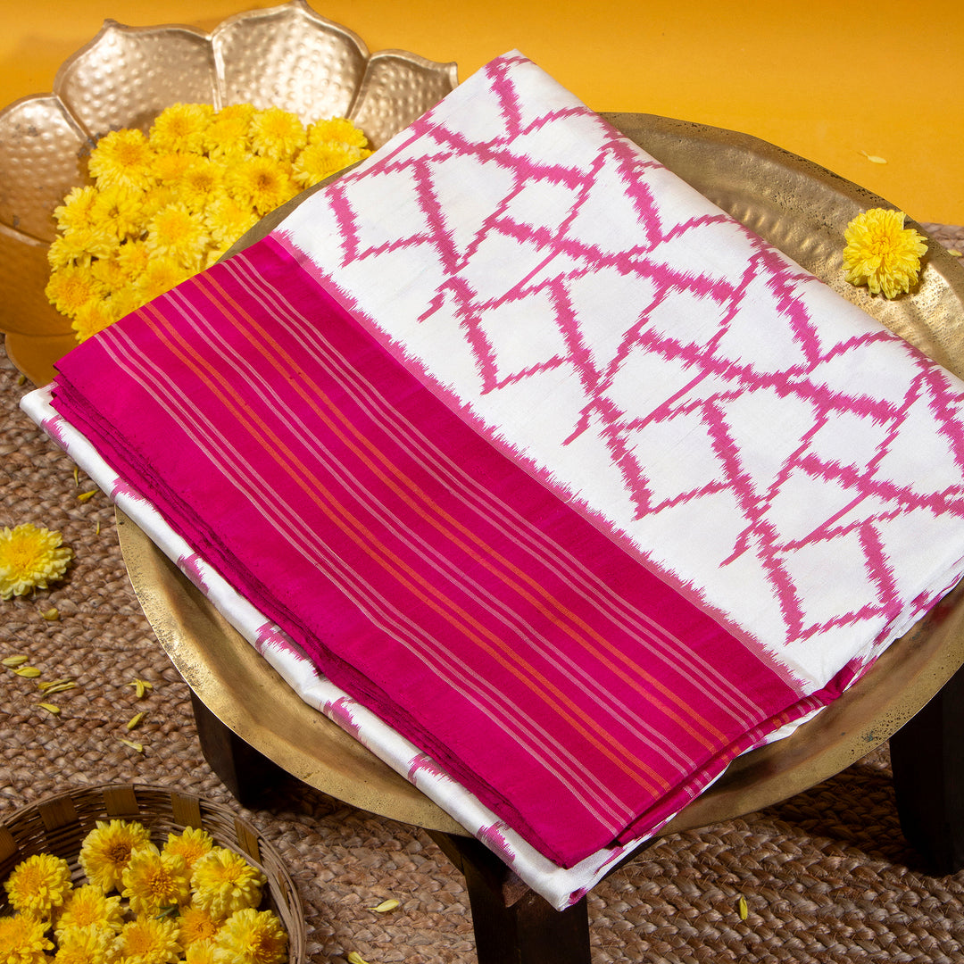 Kuberan Pastel Grey With Dark Hot Pink Pochampally Silk Saree