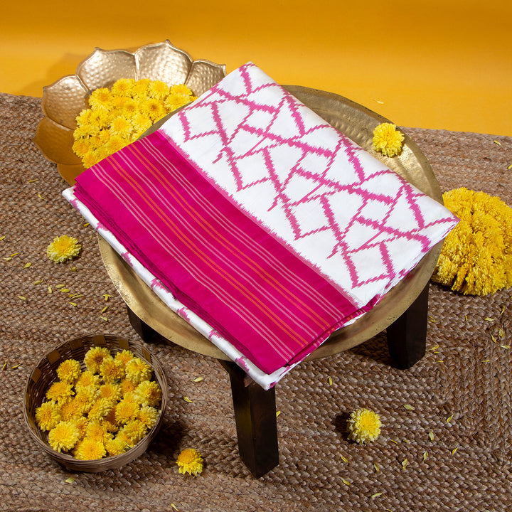 Kuberan Pastel Grey With Dark Hot Pink Pochampally Silk Saree