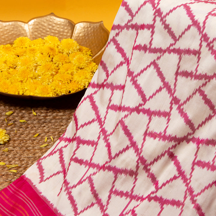 Kuberan Pastel Grey With Dark Hot Pink Pochampally Silk Saree