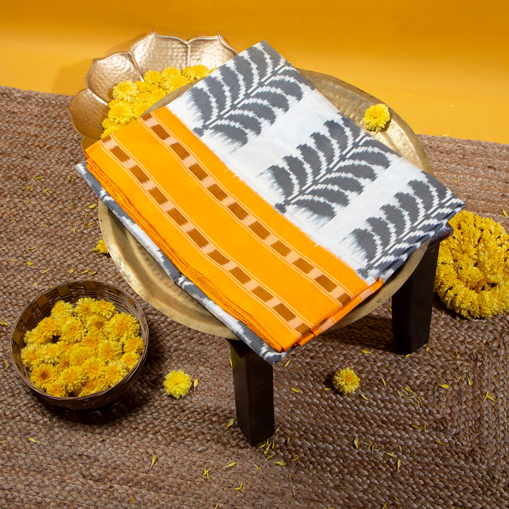 Kuberan Star Dust With Blaze Orange Colour Pochampally Silksaree