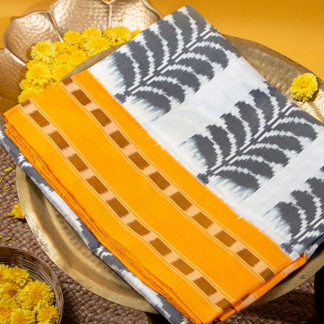 Kuberan Star Dust With Blaze Orange Colour Pochampally Silksaree