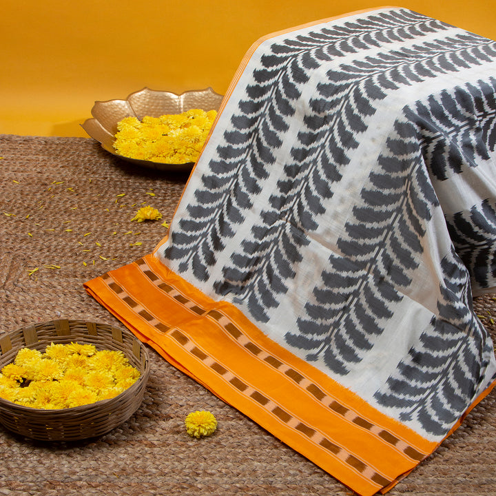 Kuberan Star Dust With Blaze Orange Colour Pochampally Silksaree