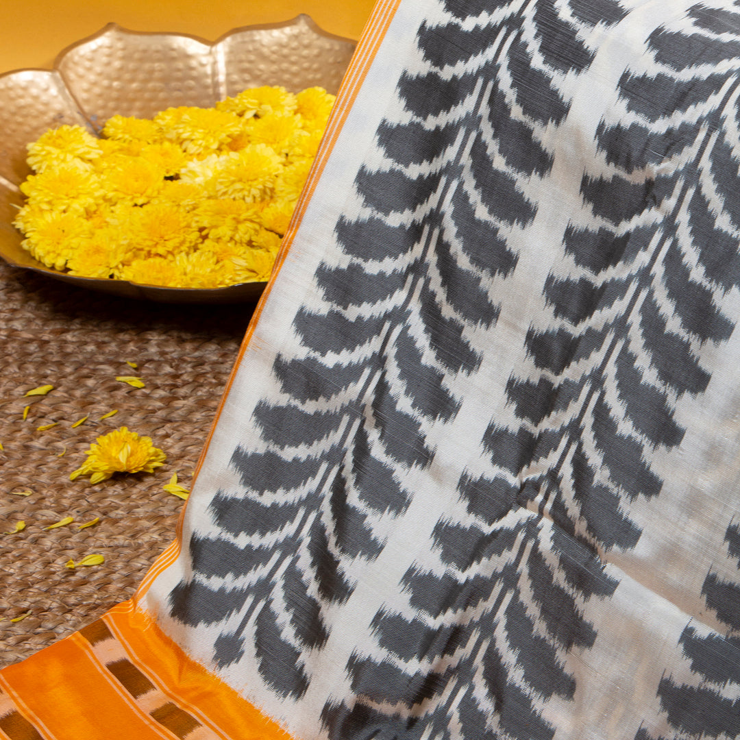 Kuberan Star Dust With Blaze Orange Colour Pochampally Silksaree