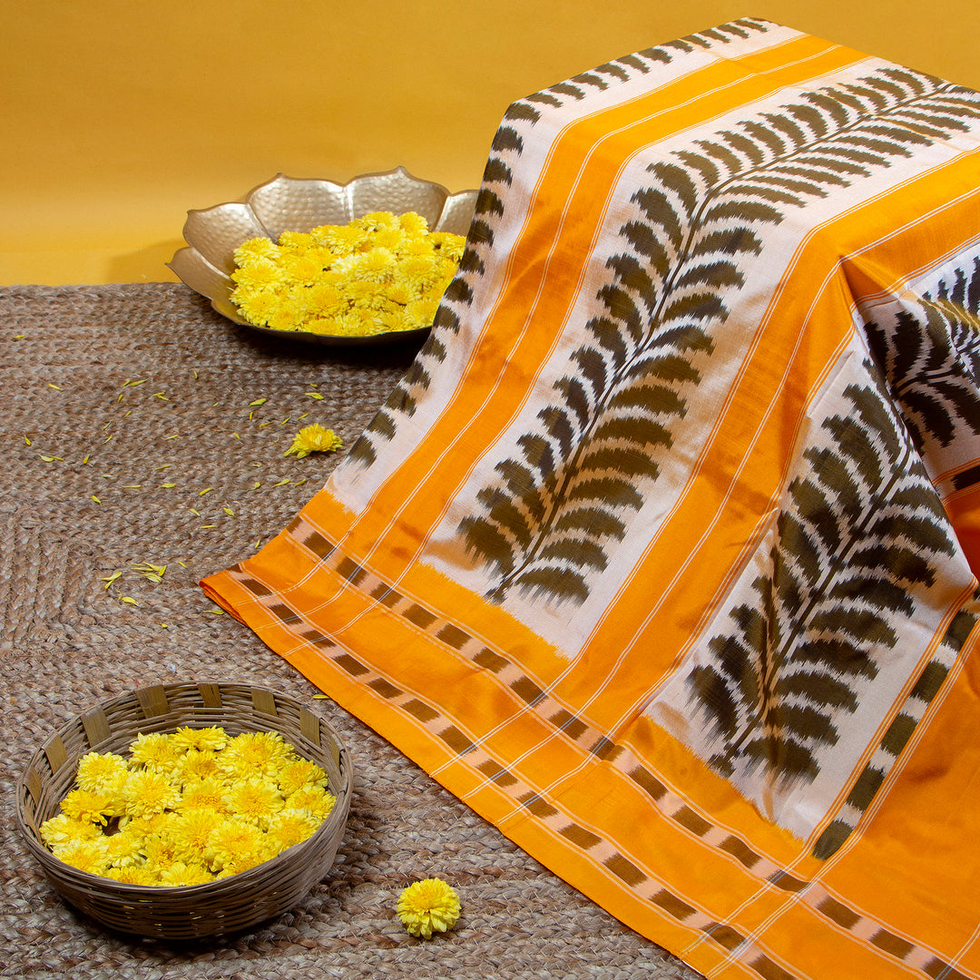 Kuberan Star Dust With Blaze Orange Colour Pochampally Silksaree