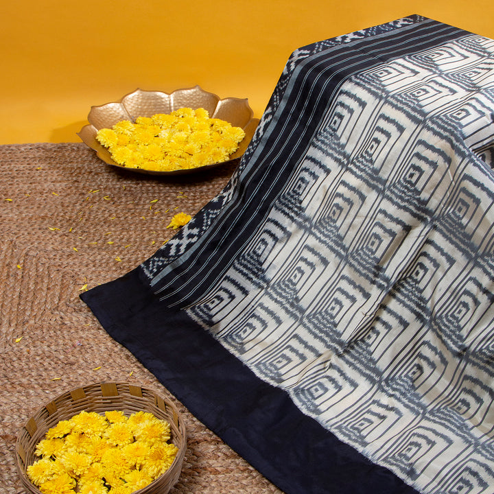 Kuberan BLACK AND off white  Pochampally Silk Saree