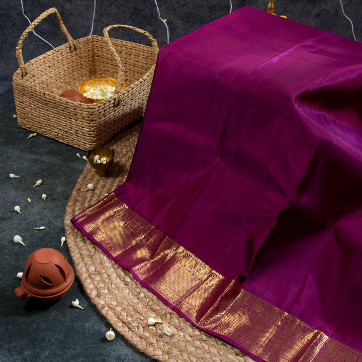 Kuberan White Lilac And Grape Purple Kanchivaram Saree