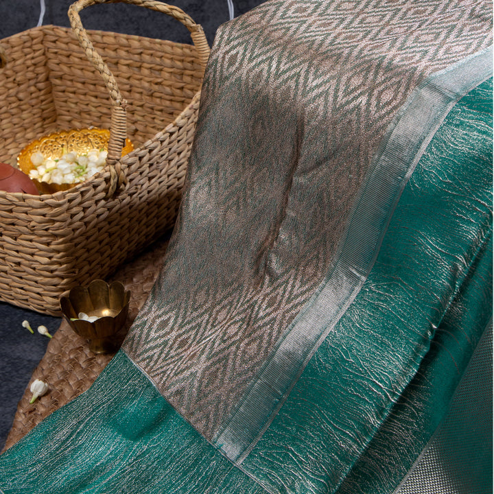 Kuberan Silver With Teal Green Kanchivaram Saree