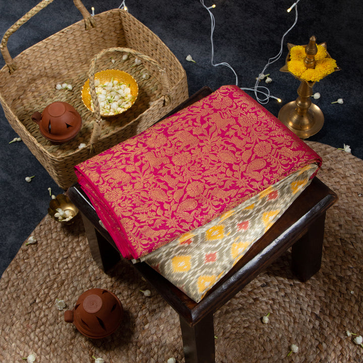 Kuberan Pastel Brown With Wine Red Designer Kanchivaram Saree