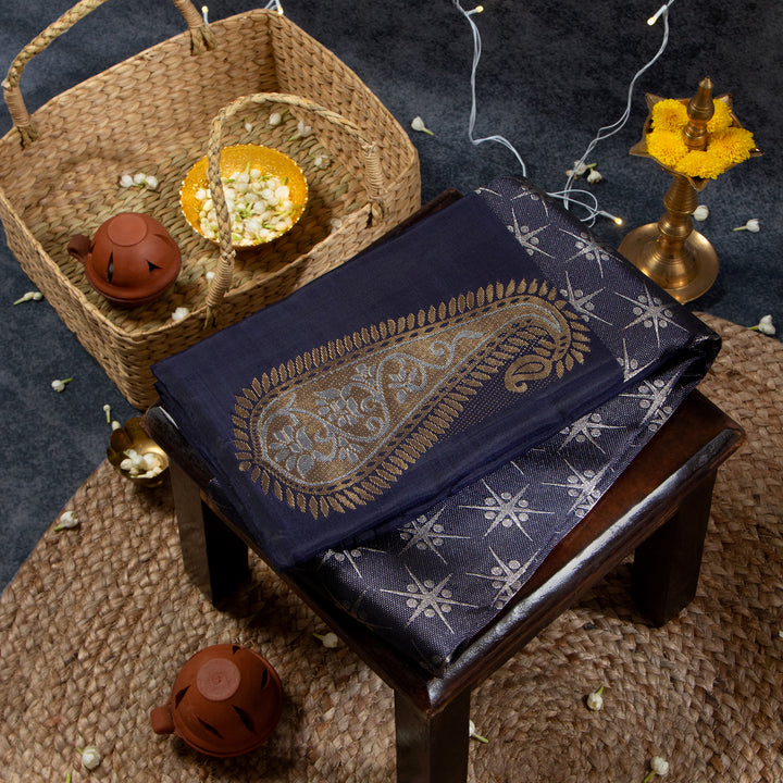 Kuberan Navy Blue With Dusty Pink Kanchivaram Saree