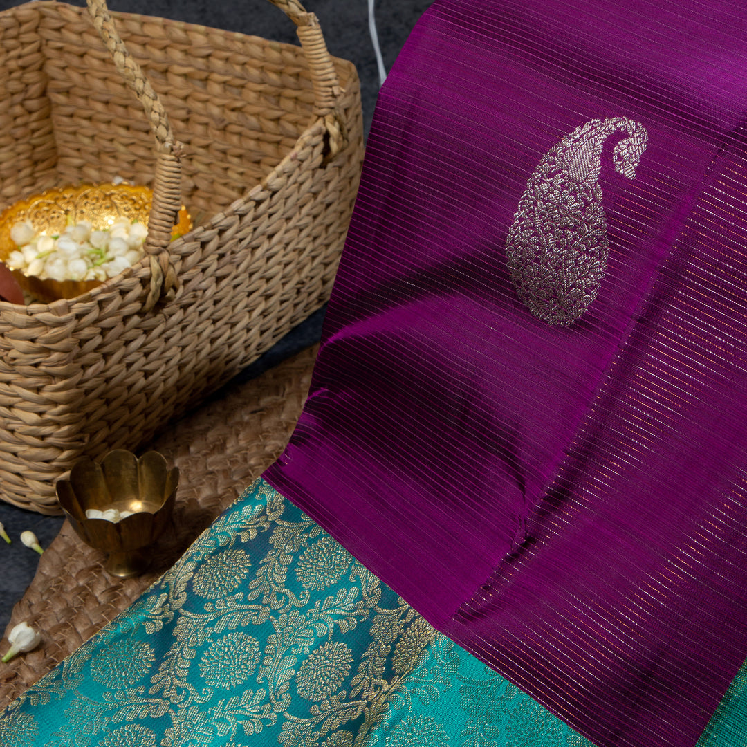 Kuberan Purple With Dark Teal Kanchivaram Saree