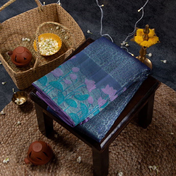 Kuberan Dusky Blue With Plum Purple Kanchivaram Saree