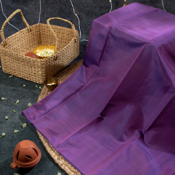 Kuberan Dusky Blue With Plum Purple Kanchivaram Saree