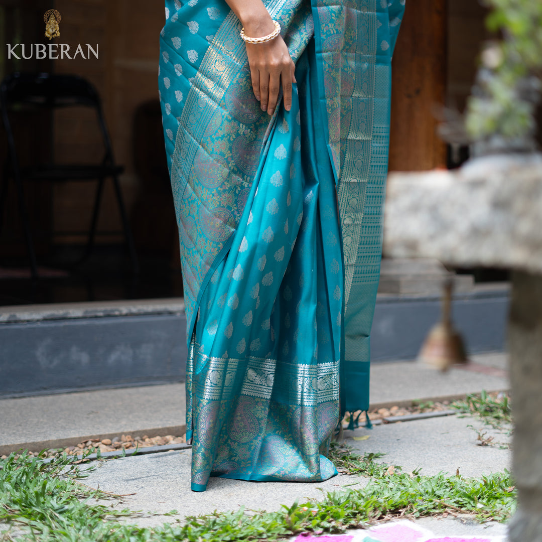 Kuberan Teal Blue Kanchivaram Saree