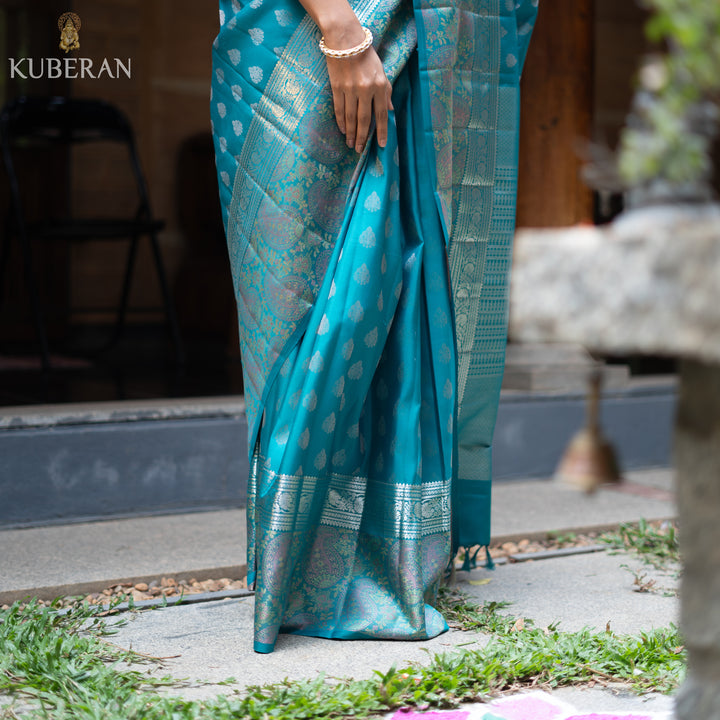 Kuberan Teal Blue Kanchivaram Saree