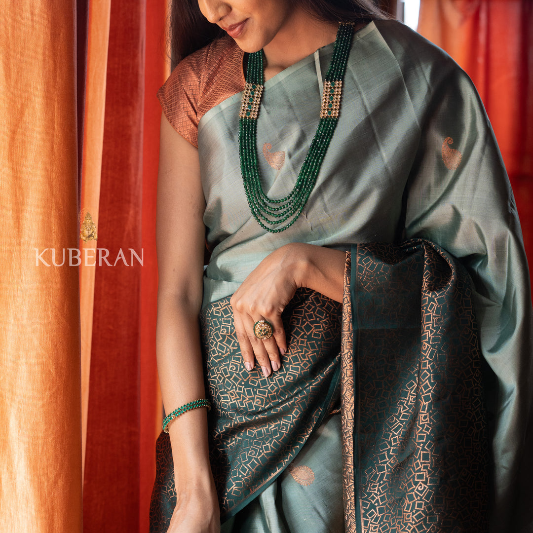 Kuberan Greyish Green Kanchivaram Saree