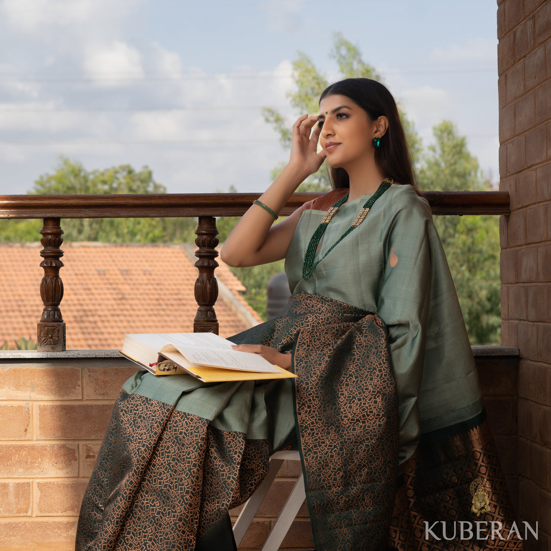 Kuberan Greyish Green Kanchivaram Saree