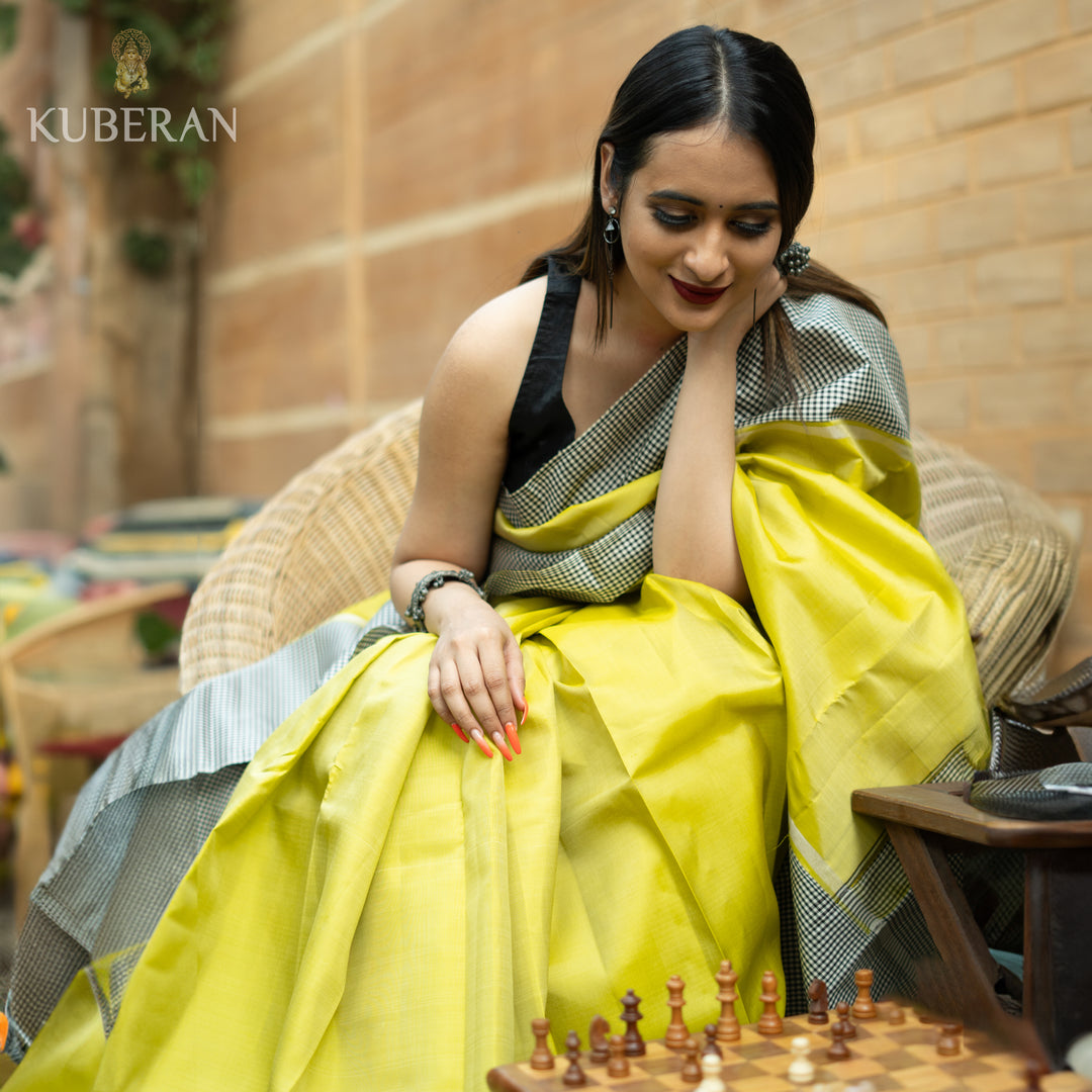 Black Checks Border Saree