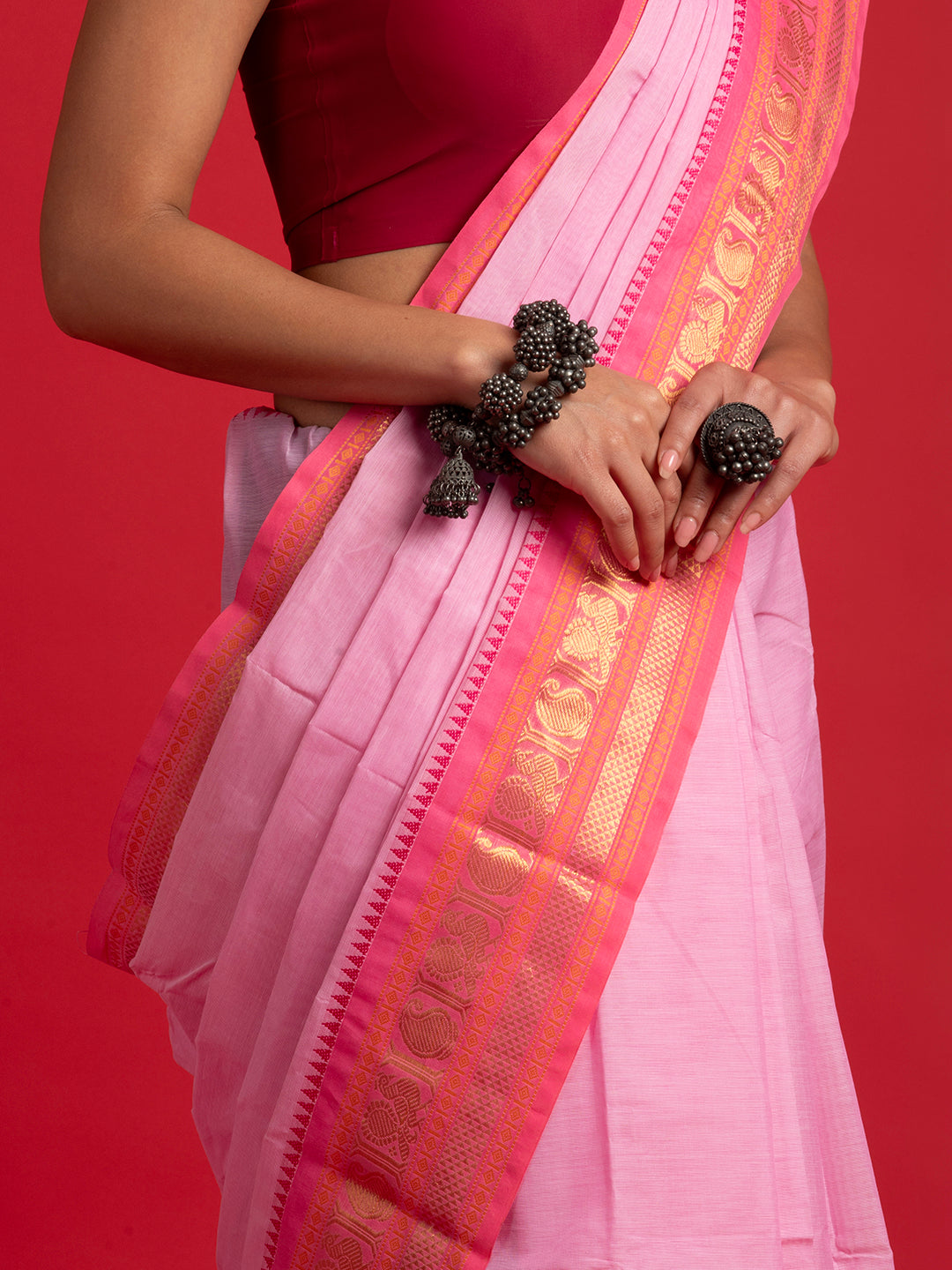 kuberan baby pink kanchi cotton saree