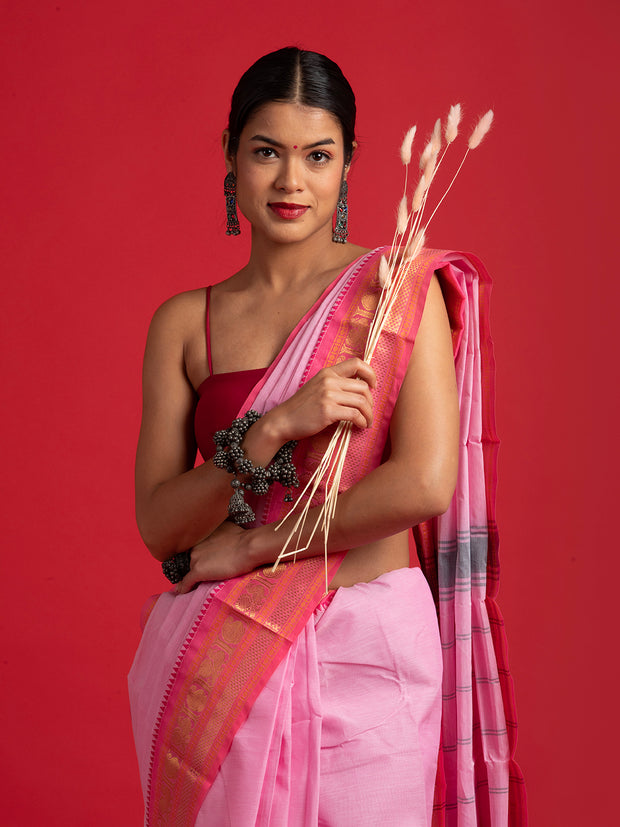 kuberan baby pink kanchi cotton saree