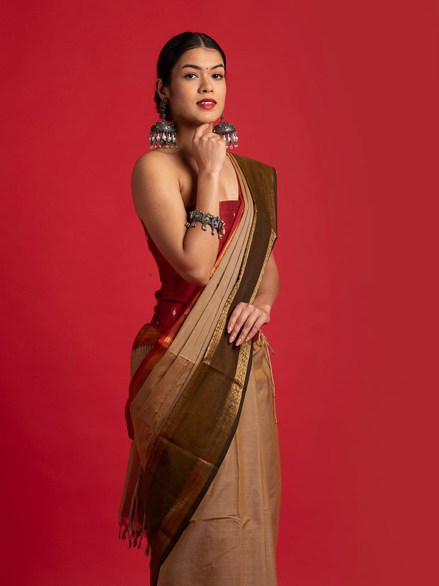 kuberan Brown kanchi cotton saree