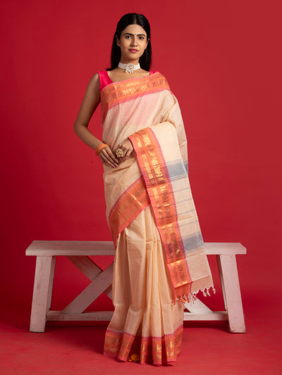 kuberan beige kanchi cotton saree