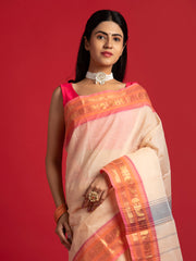 kuberan beige kanchi cotton saree