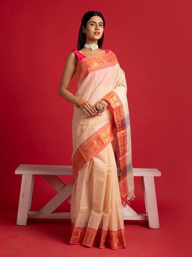 kuberan beige kanchi cotton saree