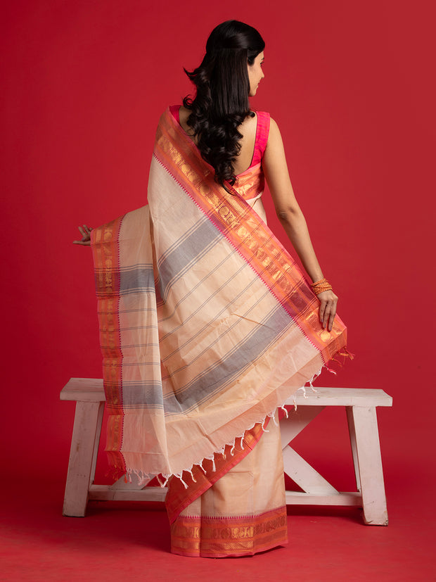 kuberan beige kanchi cotton saree