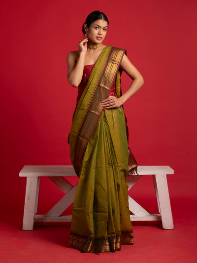 kuberan green kanchi cotton saree