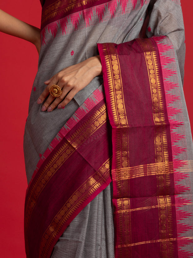 kuberan elephant grey kanchi cotton saree