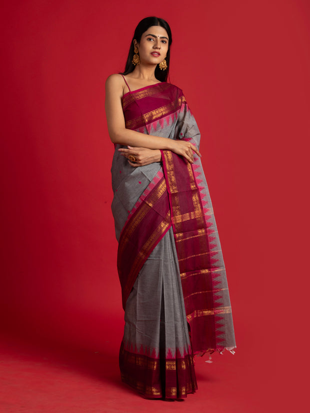 kuberan elephant grey kanchi cotton saree