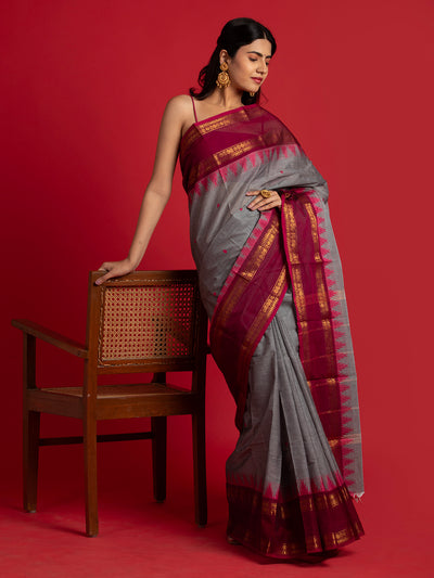 kuberan elephant grey kanchi cotton saree