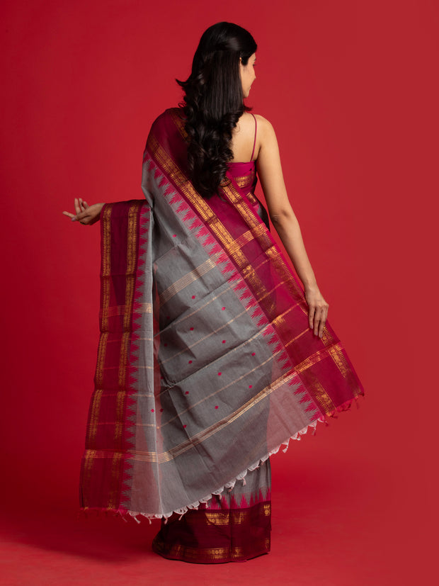 kuberan elephant grey kanchi cotton saree