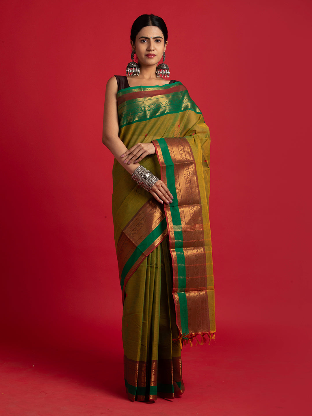 kuberan green kanchi cotton saree