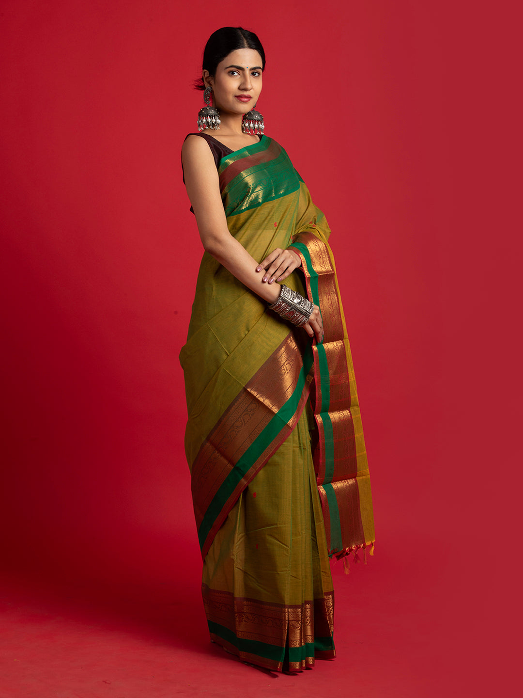 kuberan green kanchi cotton saree