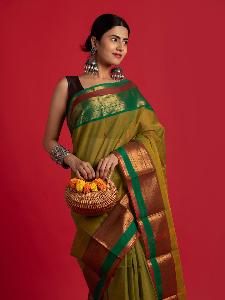 kuberan green kanchi cotton saree