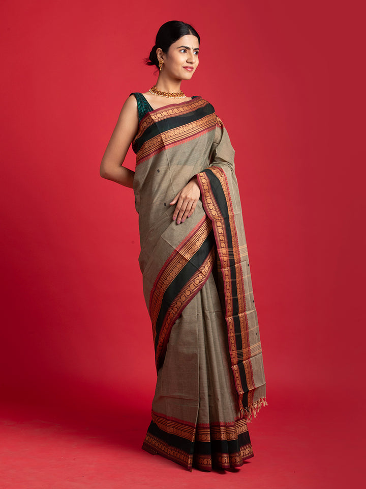kuberan beige kanchi cotton saree