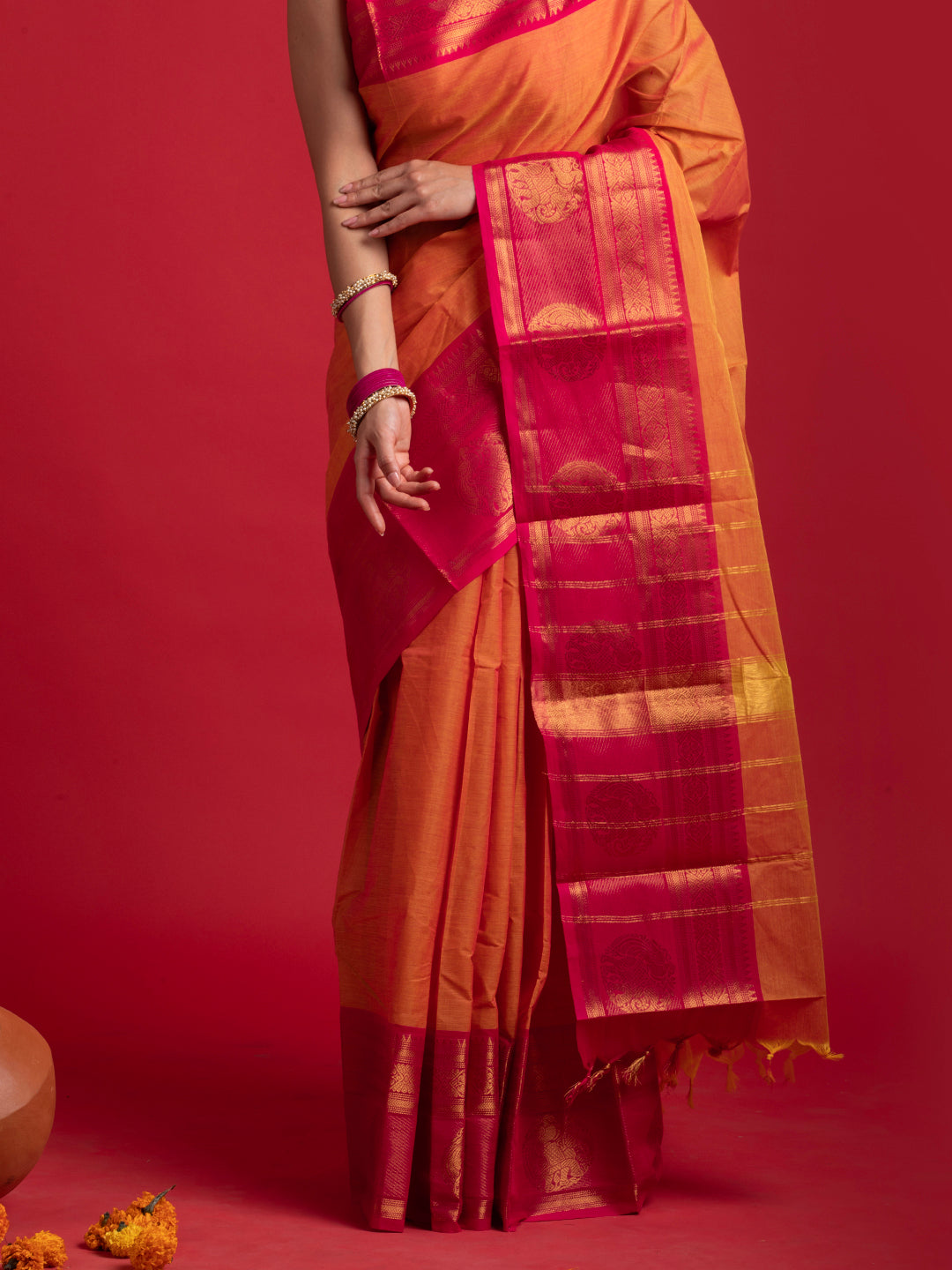 kuberan orange  kanchi cotton sarees