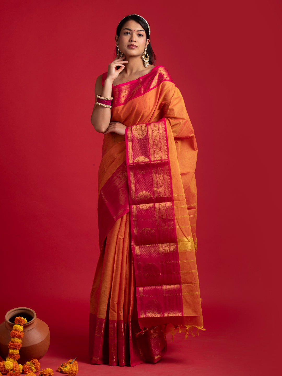 kuberan orange  kanchi cotton sarees