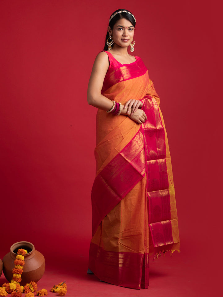 kuberan orange  kanchi cotton sarees