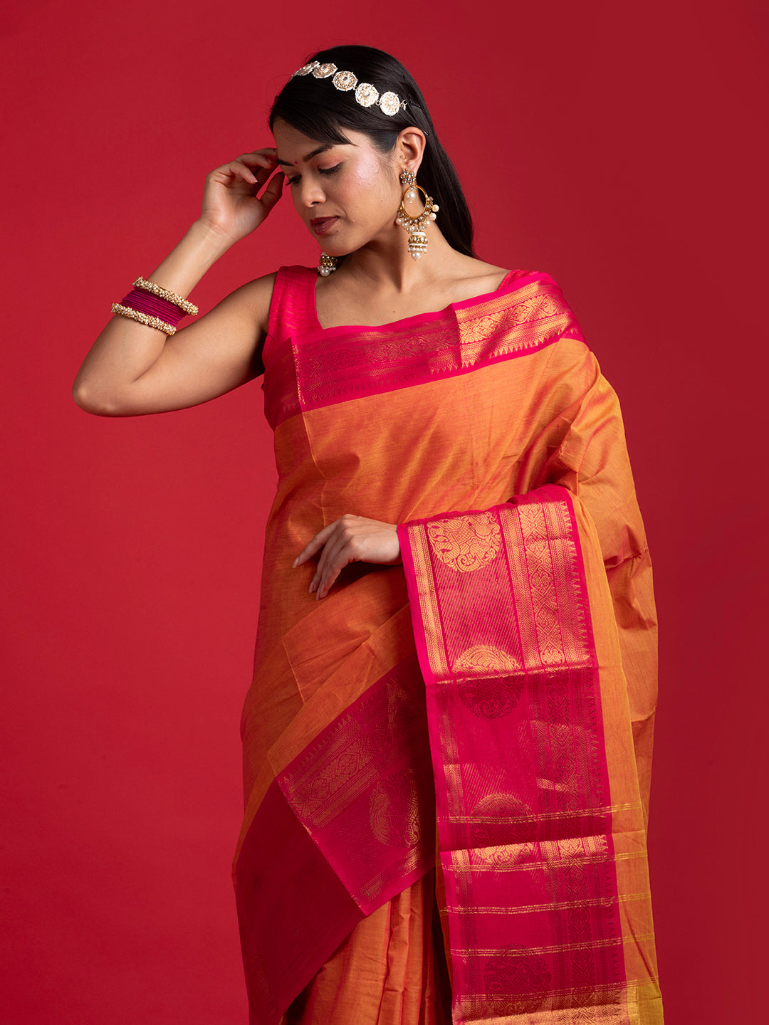 kuberan orange  kanchi cotton sarees