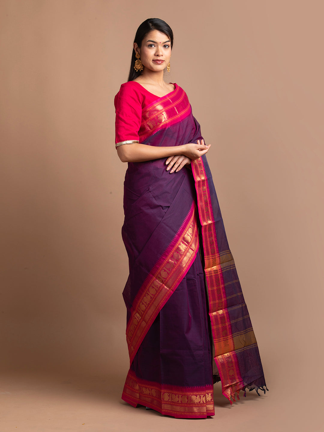 kuberan purple kanchi cotton saree