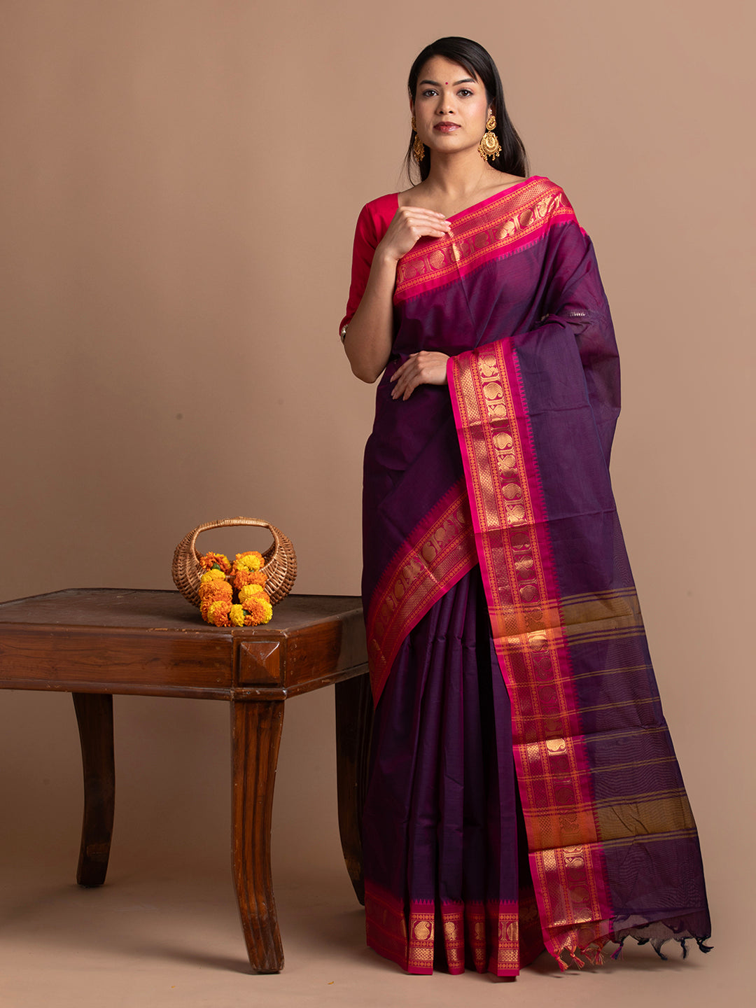 kuberan purple kanchi cotton saree