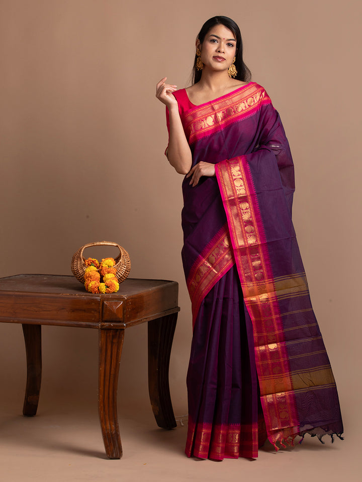 kuberan purple kanchi cotton saree