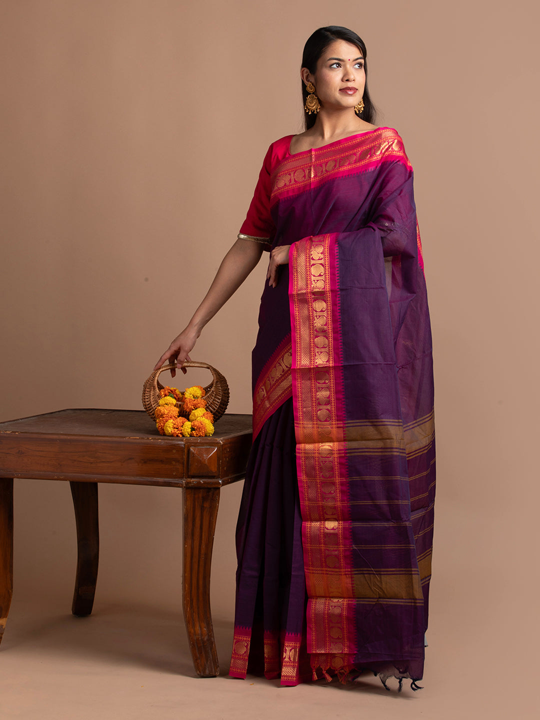 kuberan purple kanchi cotton saree