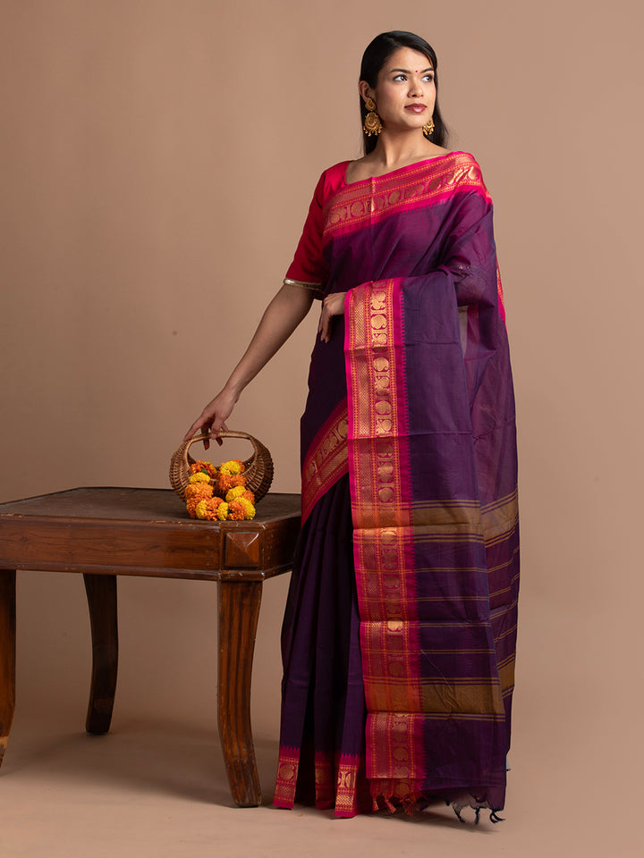 kuberan purple kanchi cotton saree