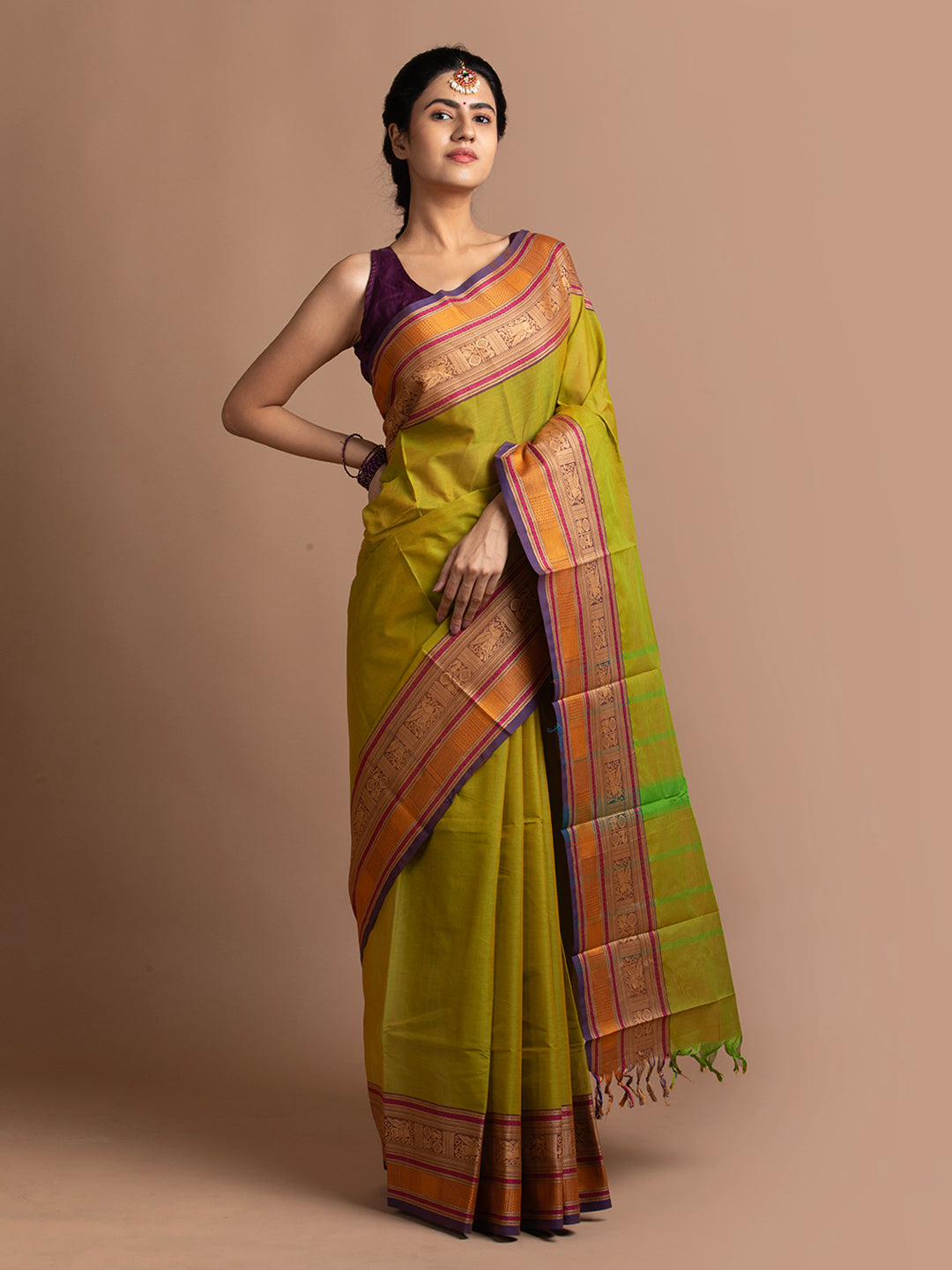 kuberan green kanchi cotton saree