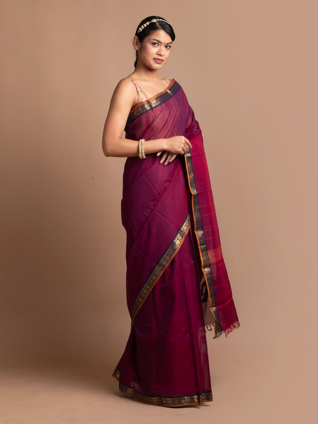 kuberan maroon kanchi cotton saree