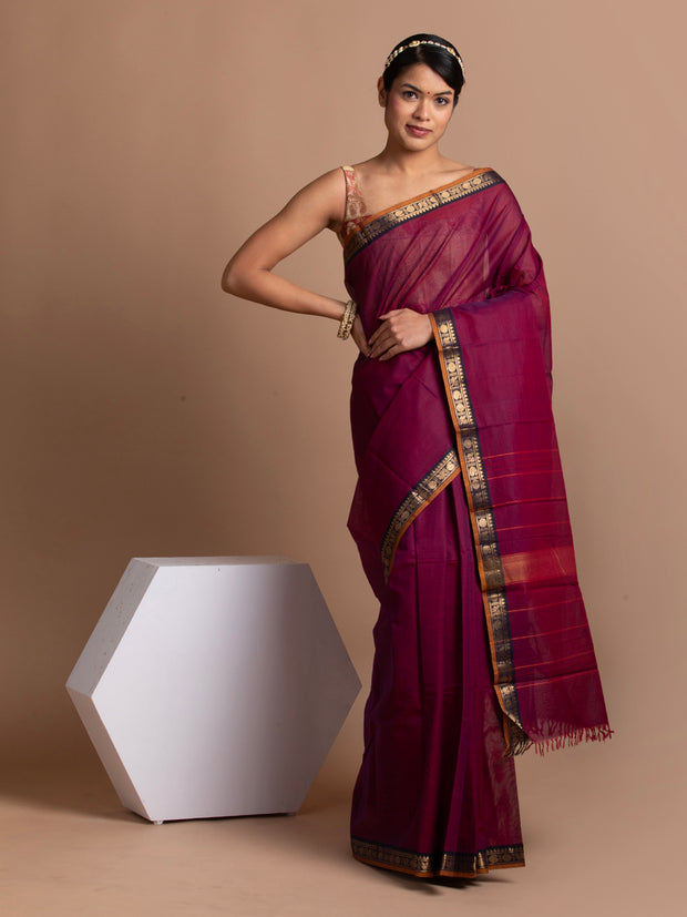 kuberan maroon kanchi cotton saree