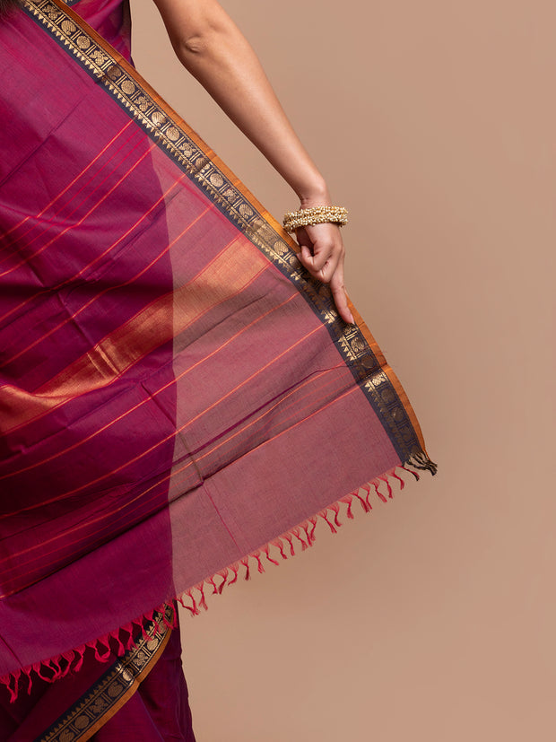 kuberan maroon kanchi cotton saree